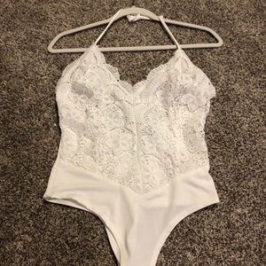 White Lacey tie halter body suit